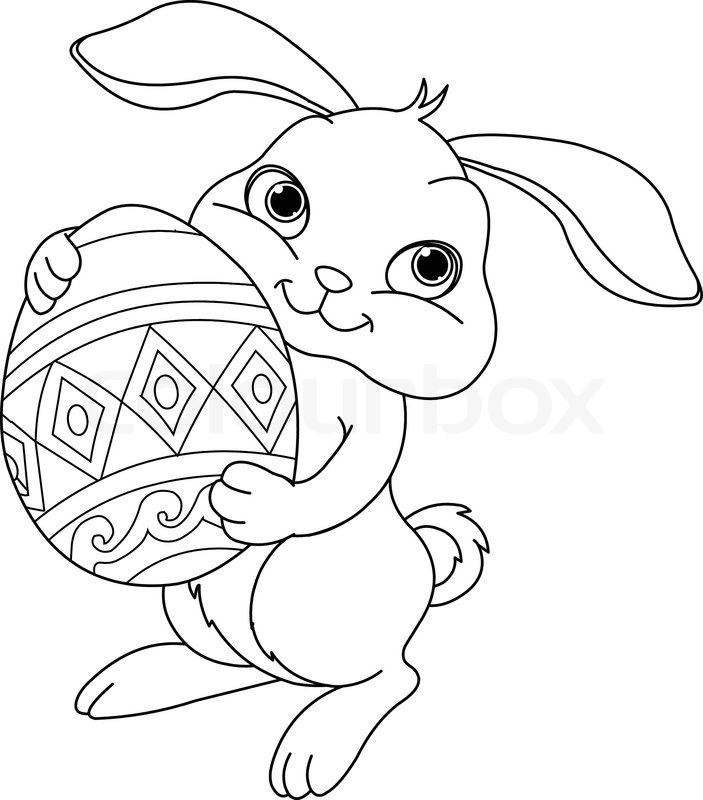 Illustration of happy Easter bunny carrying egg. Coloring page | Stock  vector | Colourbox
