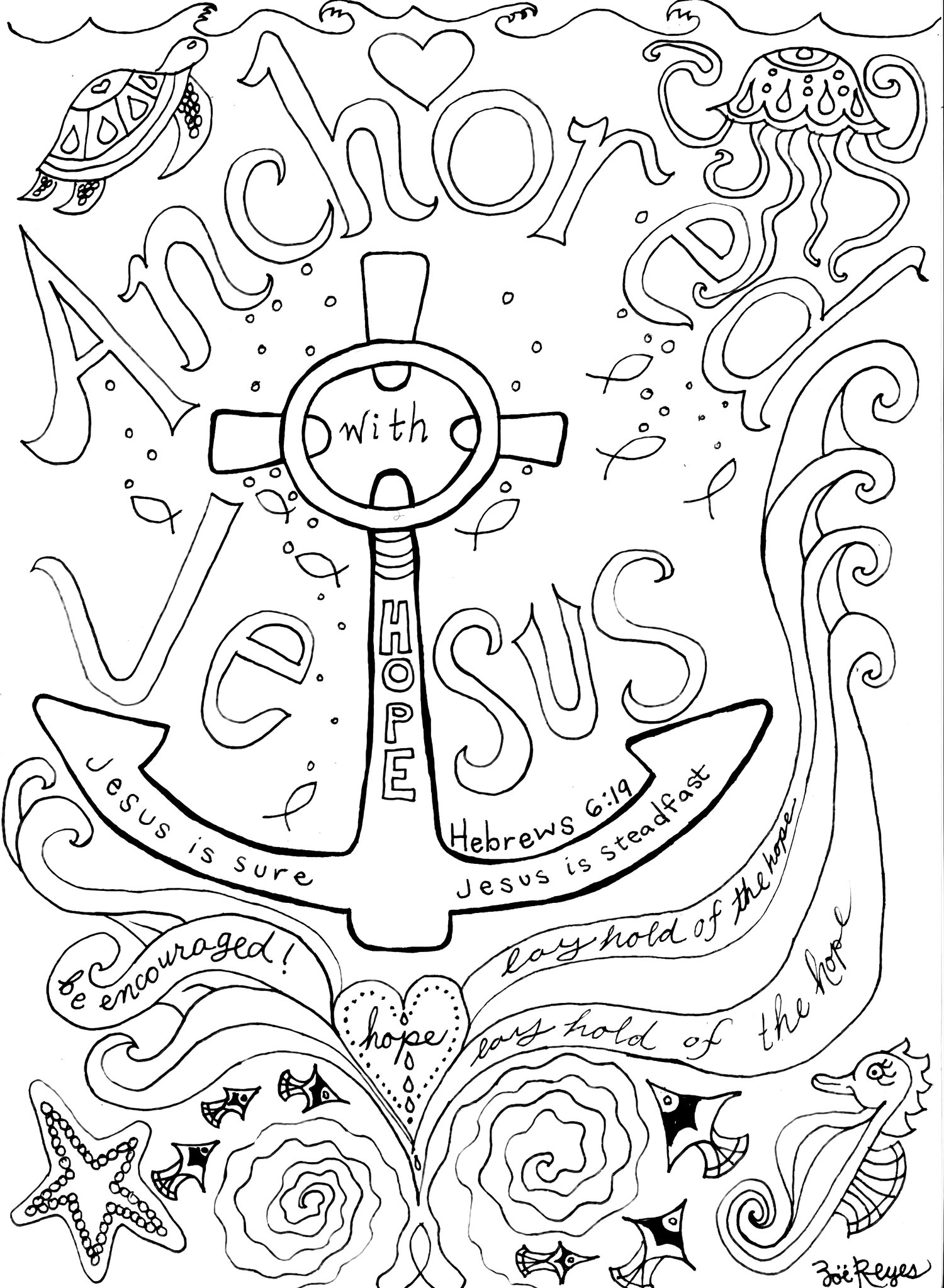 Coloring Page: Anchored with Jesus — Zoë Reyes Photography