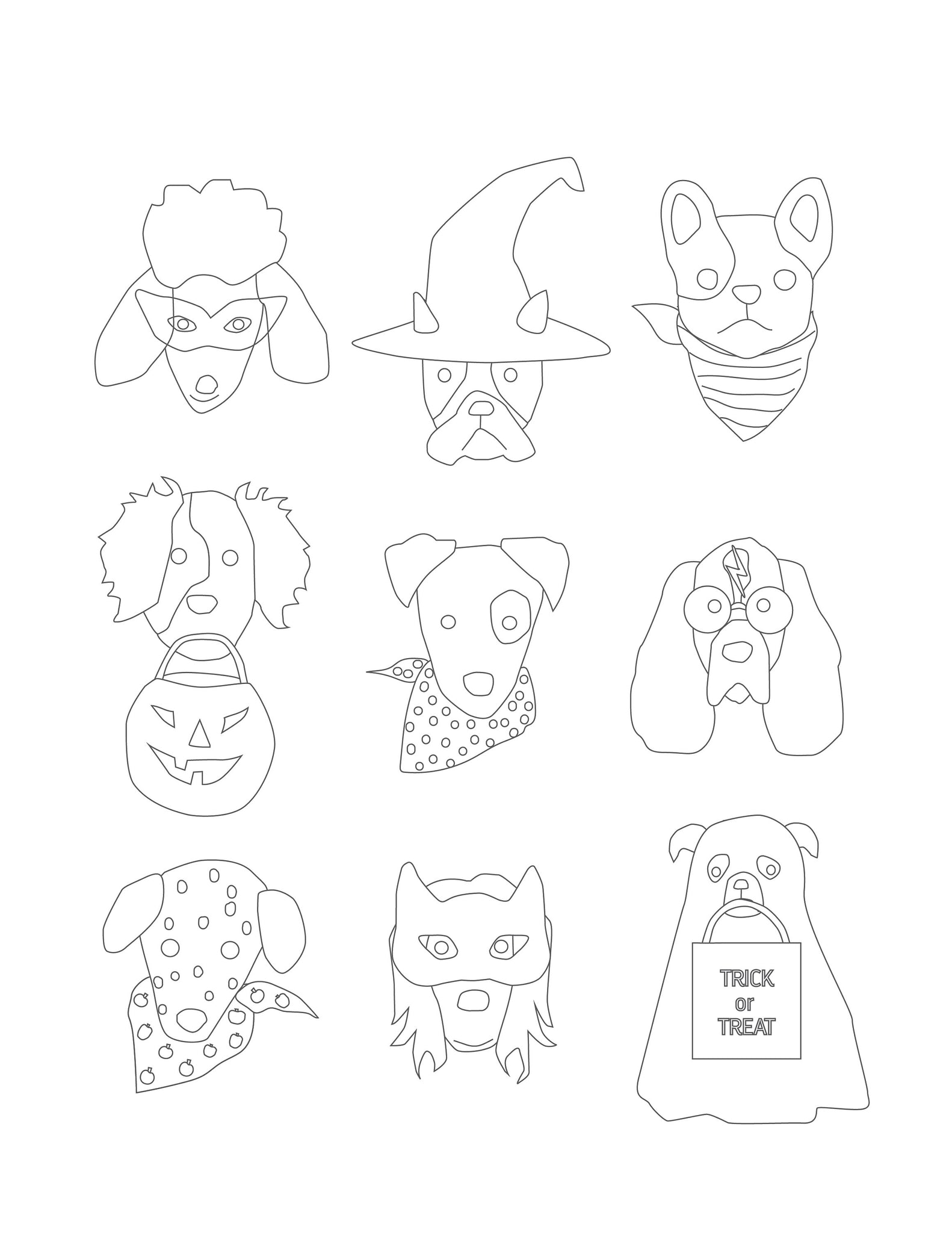 Halloween Puppy Dog Faces Coloring Pages & Cards – heycutedesign