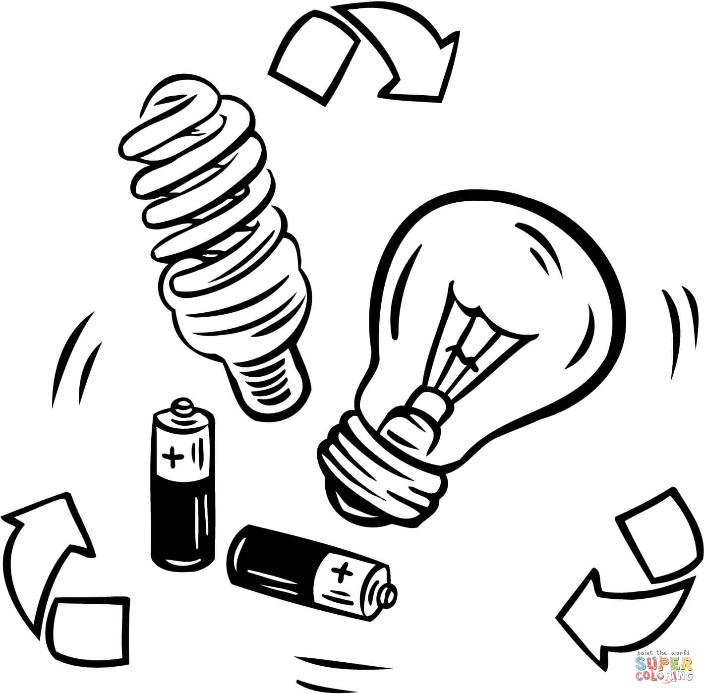 Battery and bulb recycling coloring page | Free Printable Coloring ...