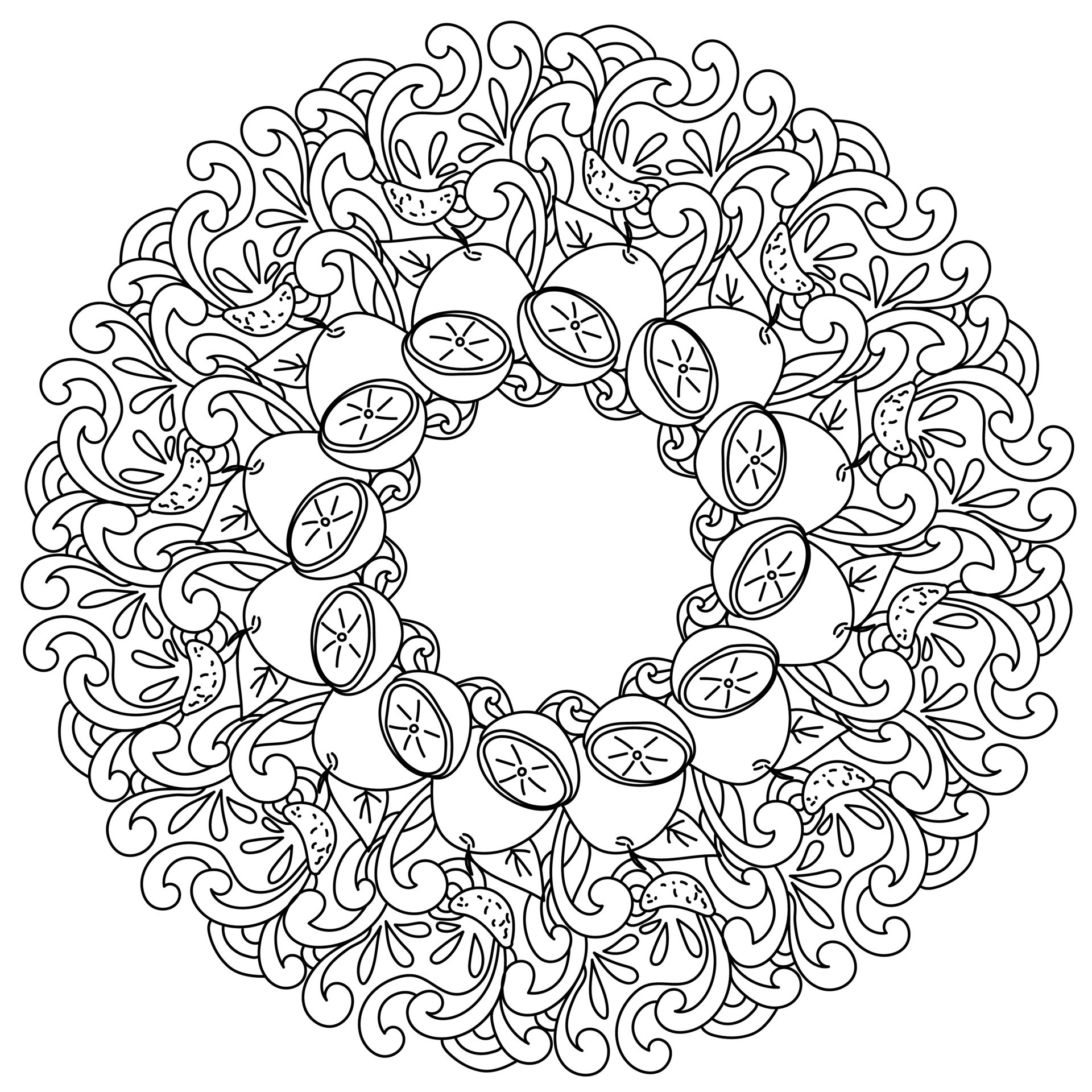 Abstract mandala with juicy grapefruit, vitamin citrus whole and half in  the form of a round frame coloring page 10232287 Vector Art at Vecteezy
