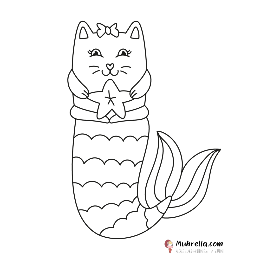 Mermaid Cat Coloring Page