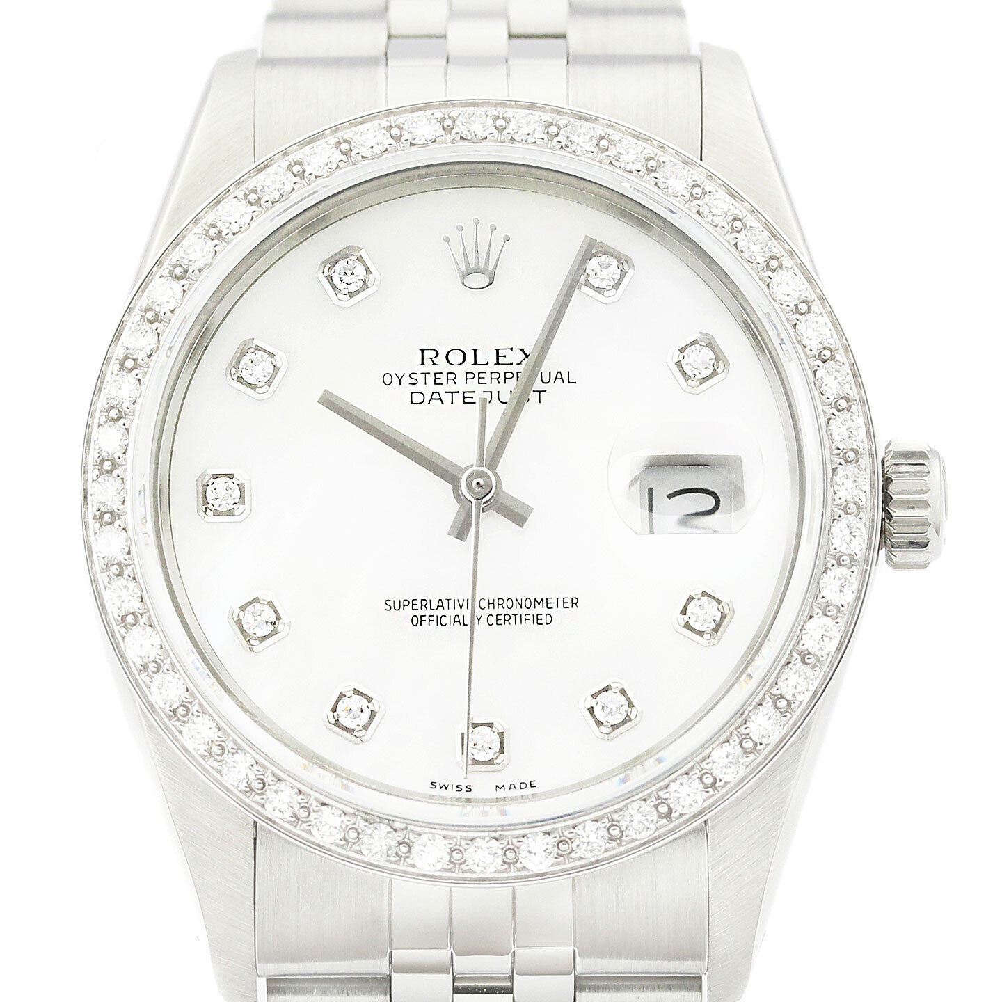 Rolex Mens Datejust 16014 Mother of Pearl Dial 18K White Gold SS Diamond  Watch | eBay