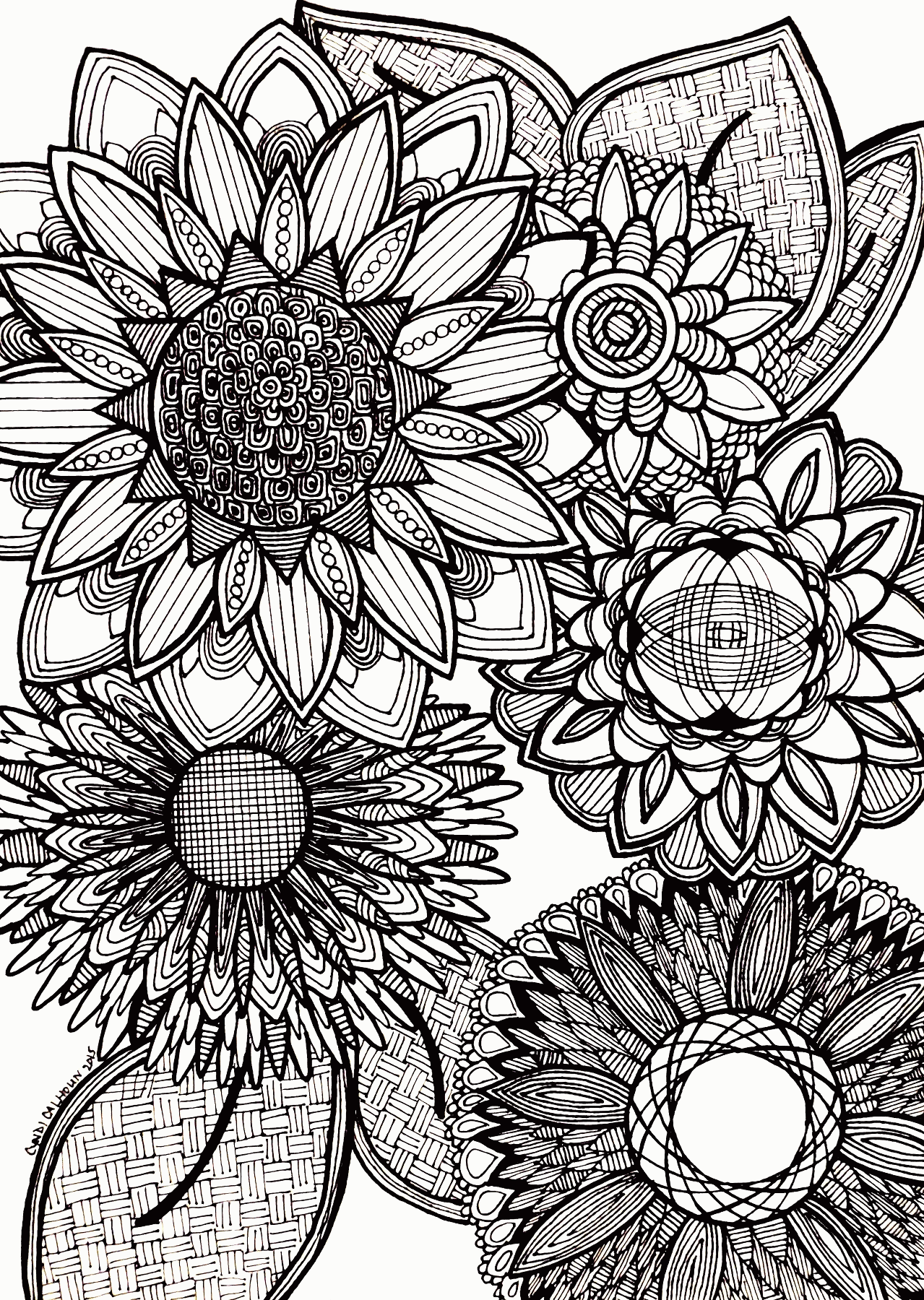 Abstract Flowers Coloring Page – Contemplative Coloring