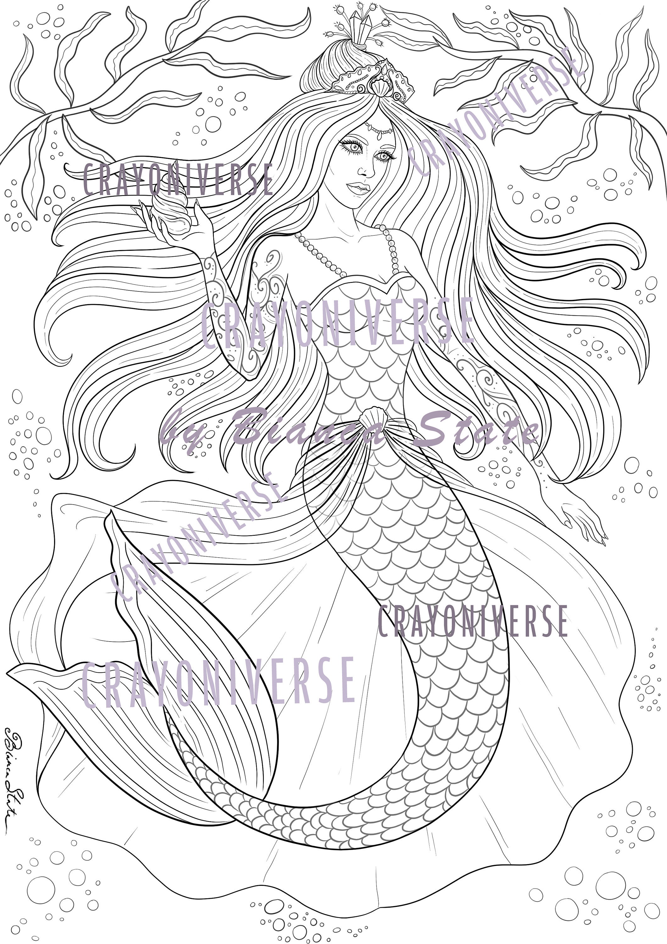 Mermaids Bundle: Lineart Mermaids Illustrated by Bianca State. 5 Coloring  Pages as JPG and PDF - Etsy
