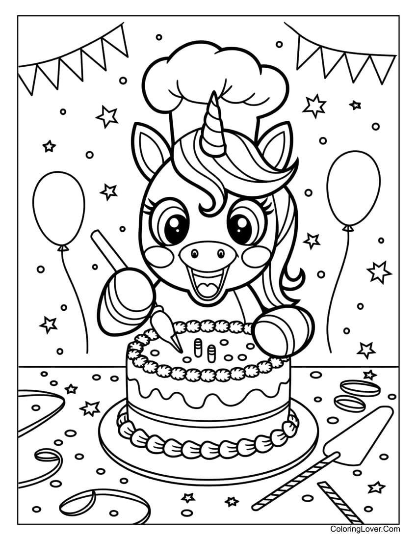 Unicorn Cakes Coloring Pages - Coloring Nation