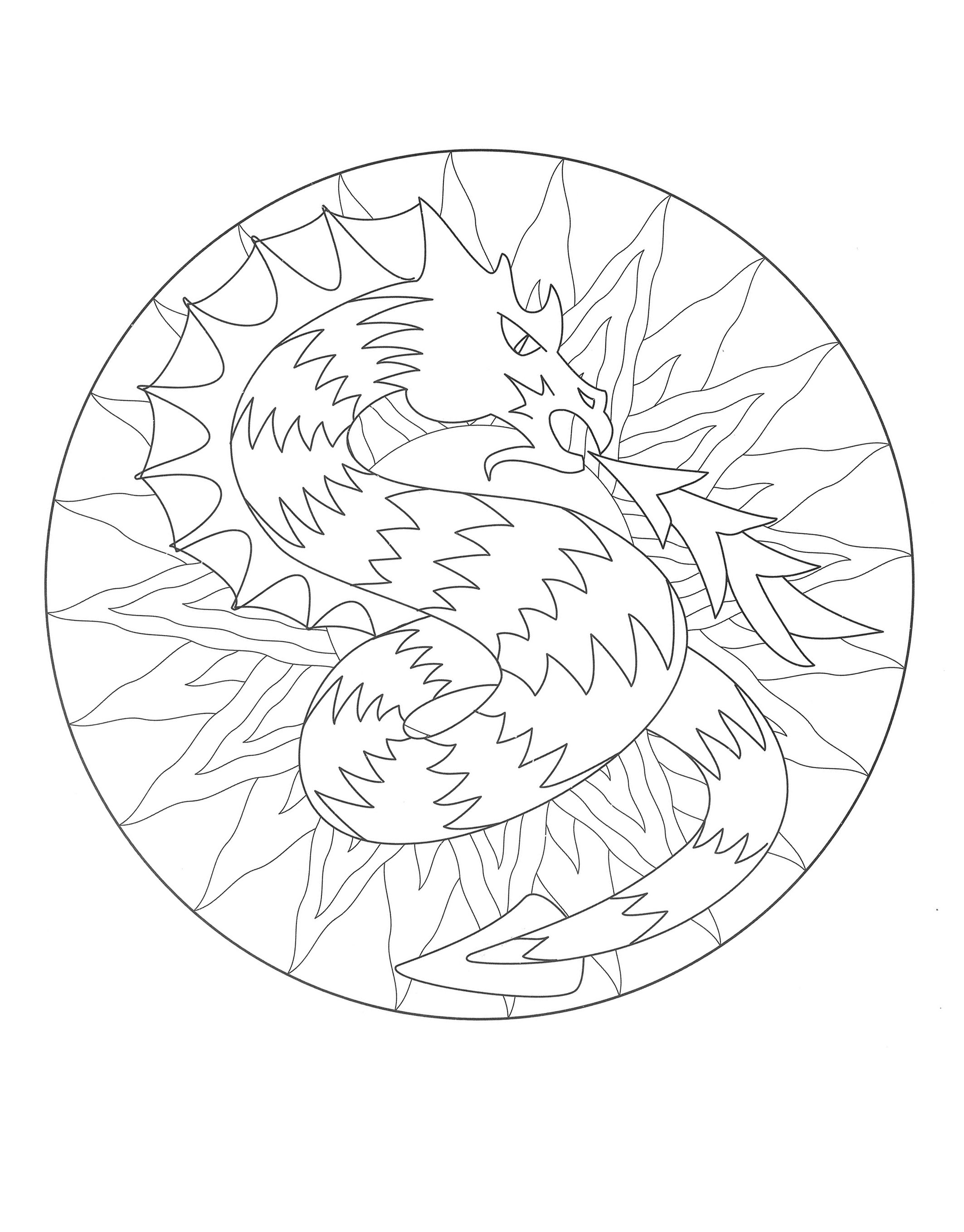 Free mandala dragon - 3 - Difficult Mandalas (for adults)