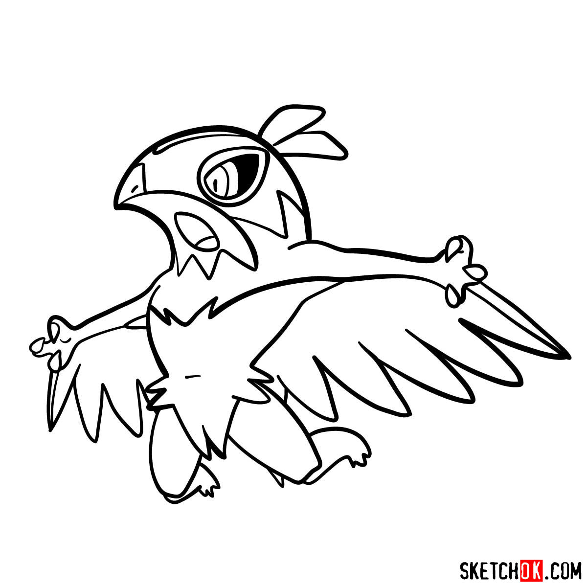 How to draw Hawlucha Pokemon - Sketchok easy drawing guides