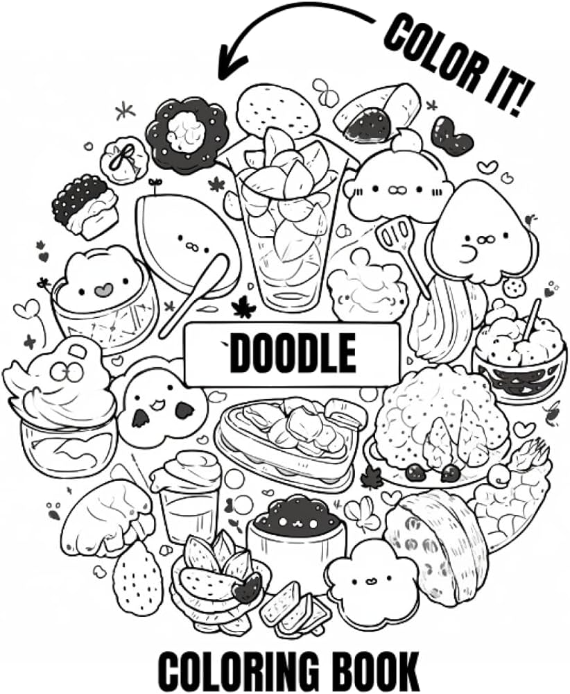 Cute Doodle Food Coloring Book - For ...