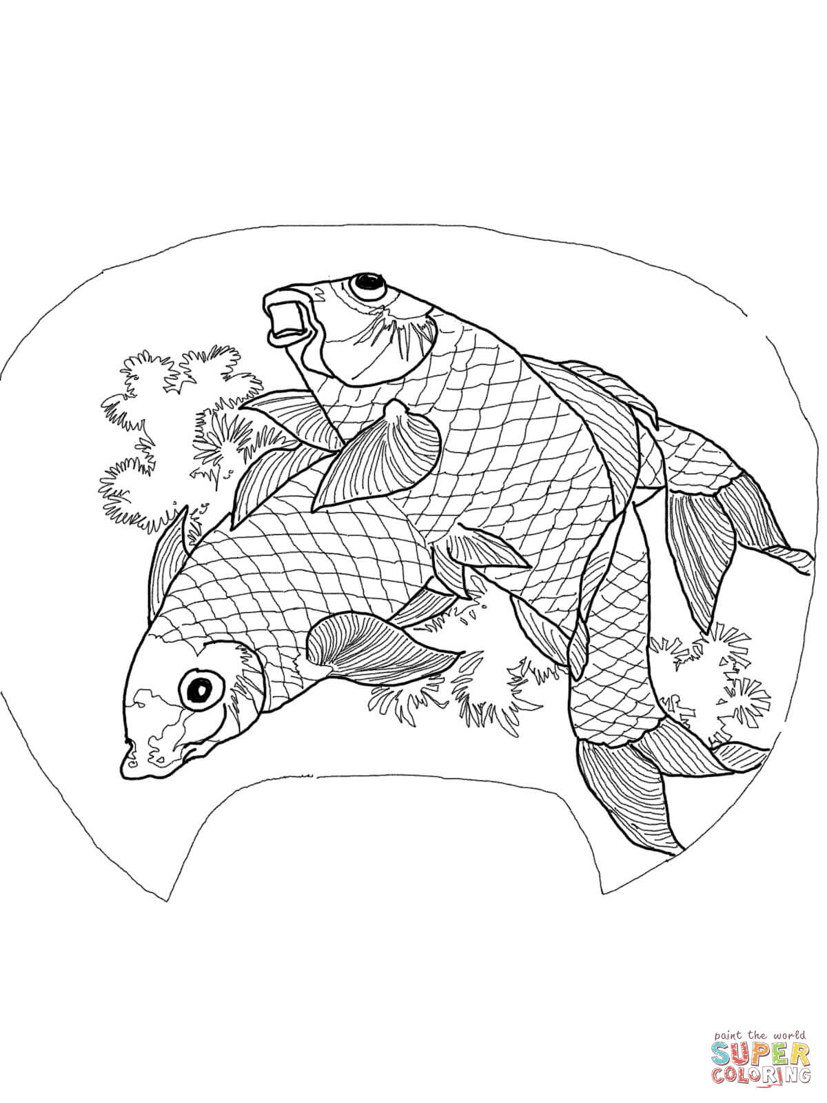 Two Carps by Katsushika Hokusai coloring page | Free Printable Coloring  Pages