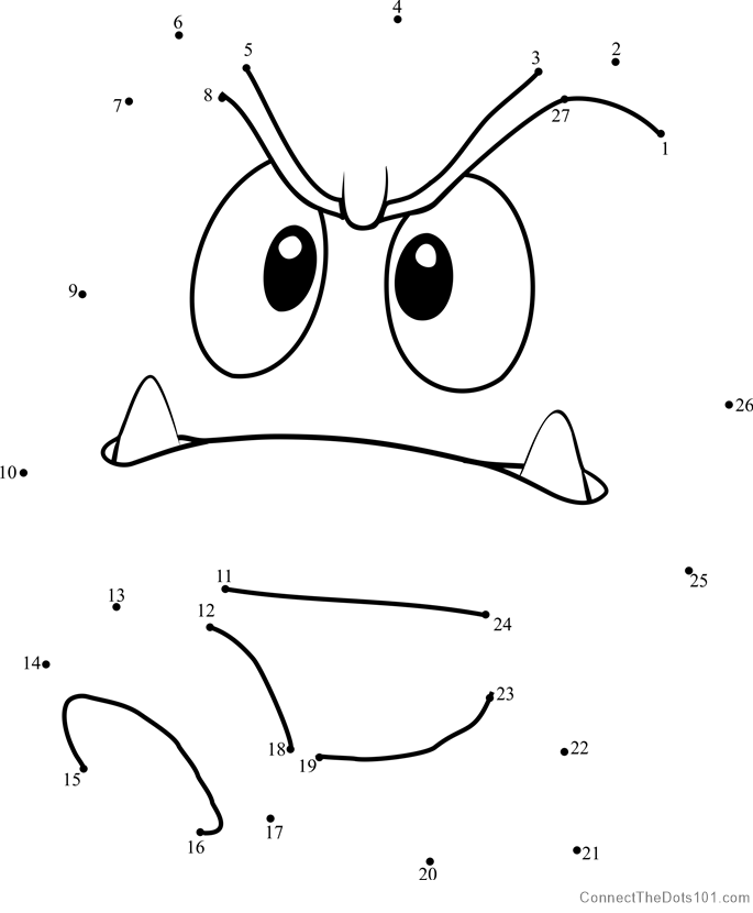 Goomba from Super Mario dot to dot printable worksheet | Super mario bros  birthday party, Super mario coloring pages, Mario crafts