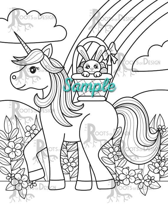 INSTANT DOWNLOAD Coloring Page Cute Easter Unicorn Doodle - Etsy