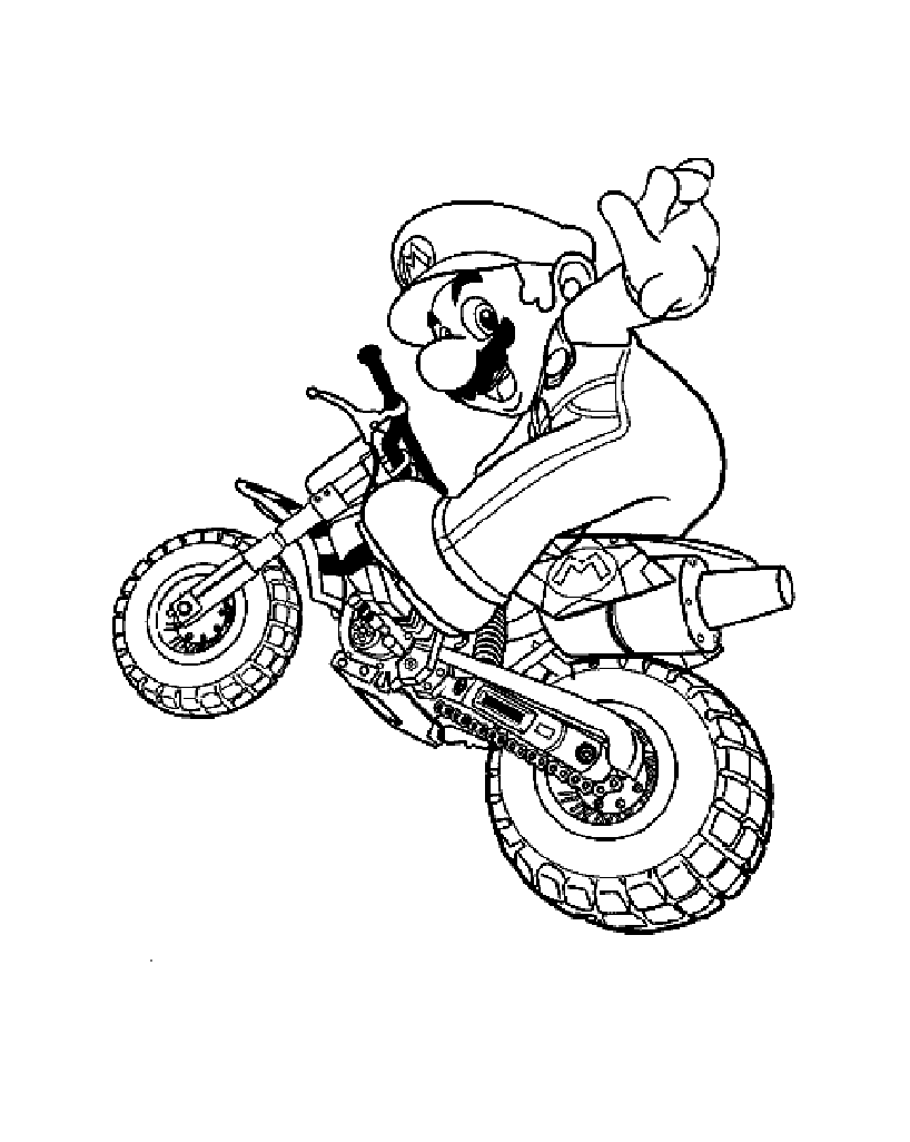 Mario and Motorbike - Mario Bros Kids Coloring Pages