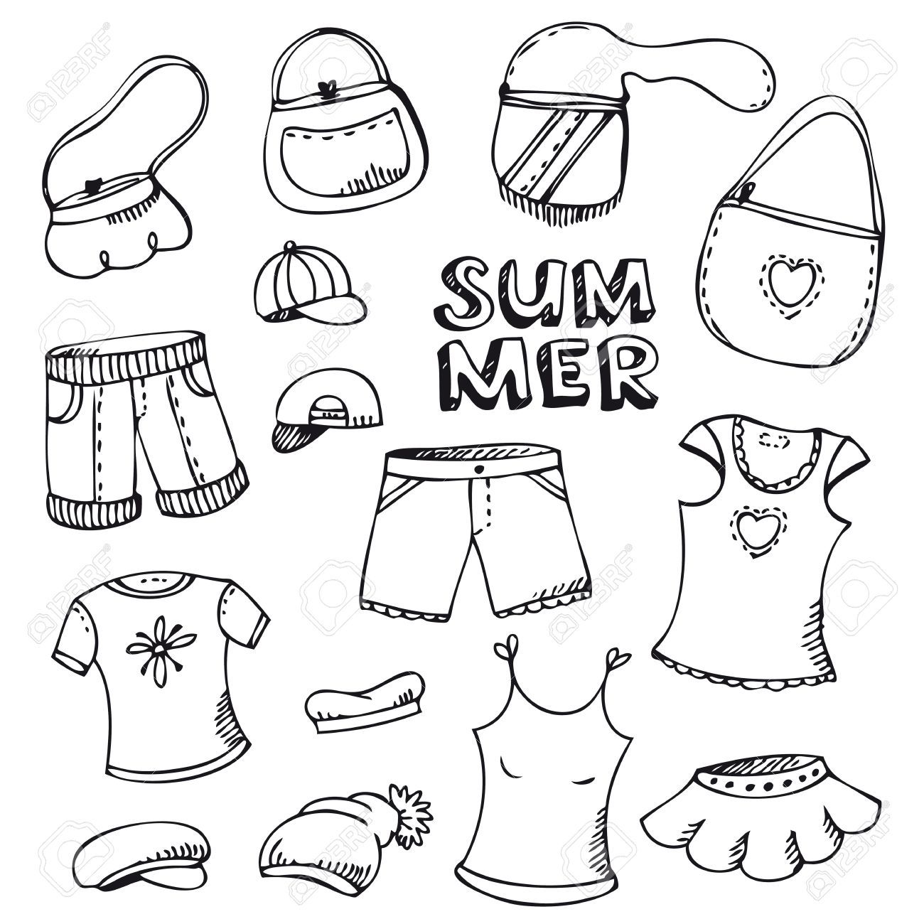 summer-clothes-black-and-white-clipart-5.jpg (1300×1300) | Disney ...