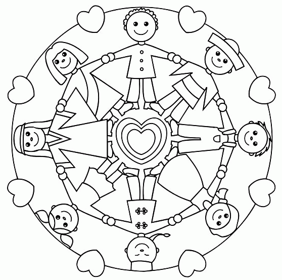 Children Around The World Coloring Page - Kids holding hands mandala