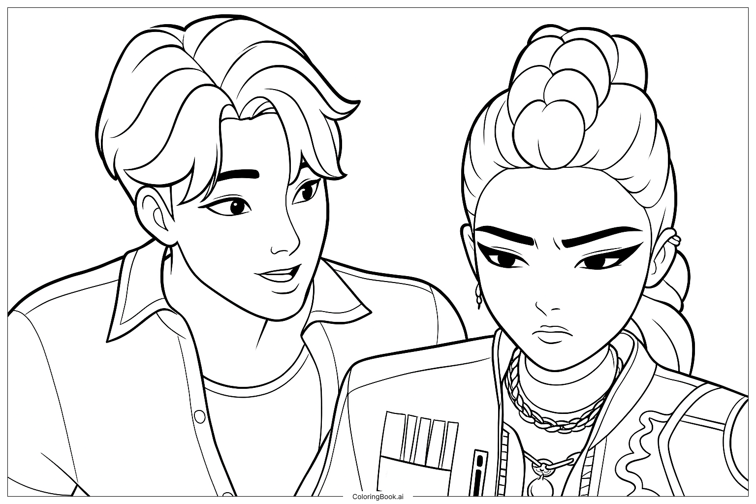 Jinu and Rumi Coloring Page (Free PDF&PNG Printable)