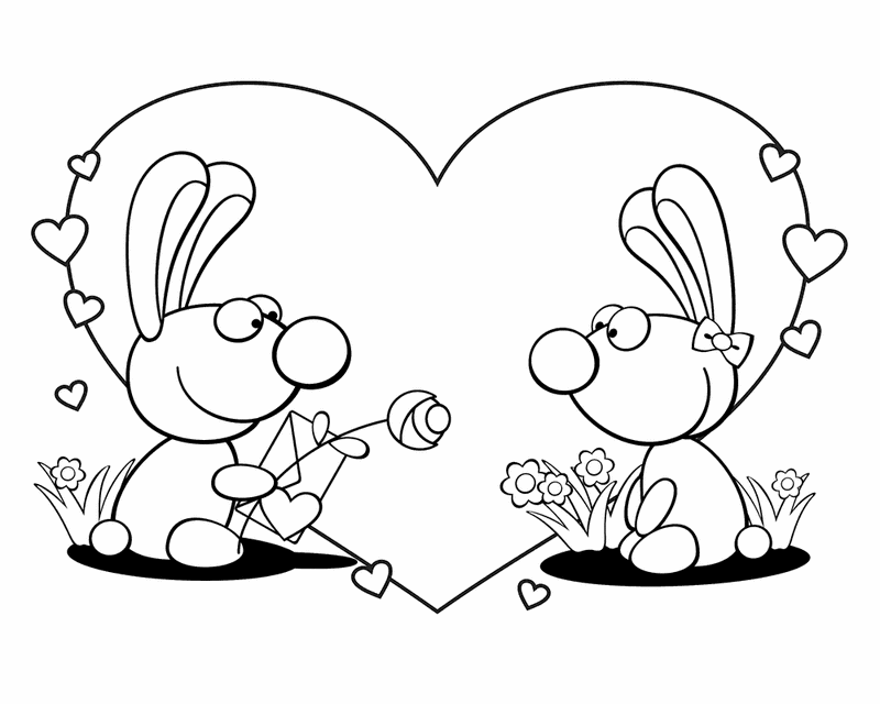 Bunnies in love - Free Printable Coloring Pages