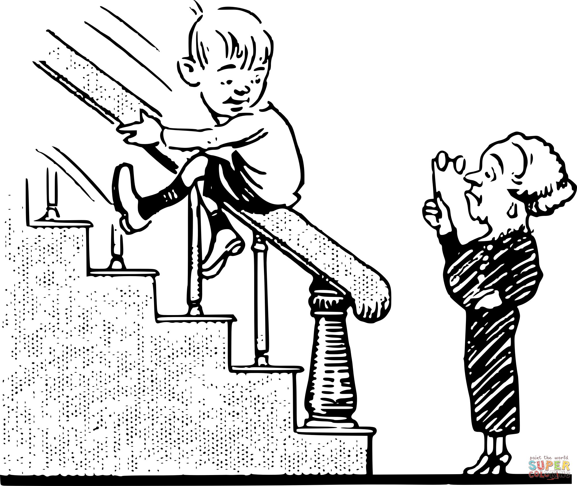 Vintage down Stairs coloring page | Free Printable Coloring Pages
