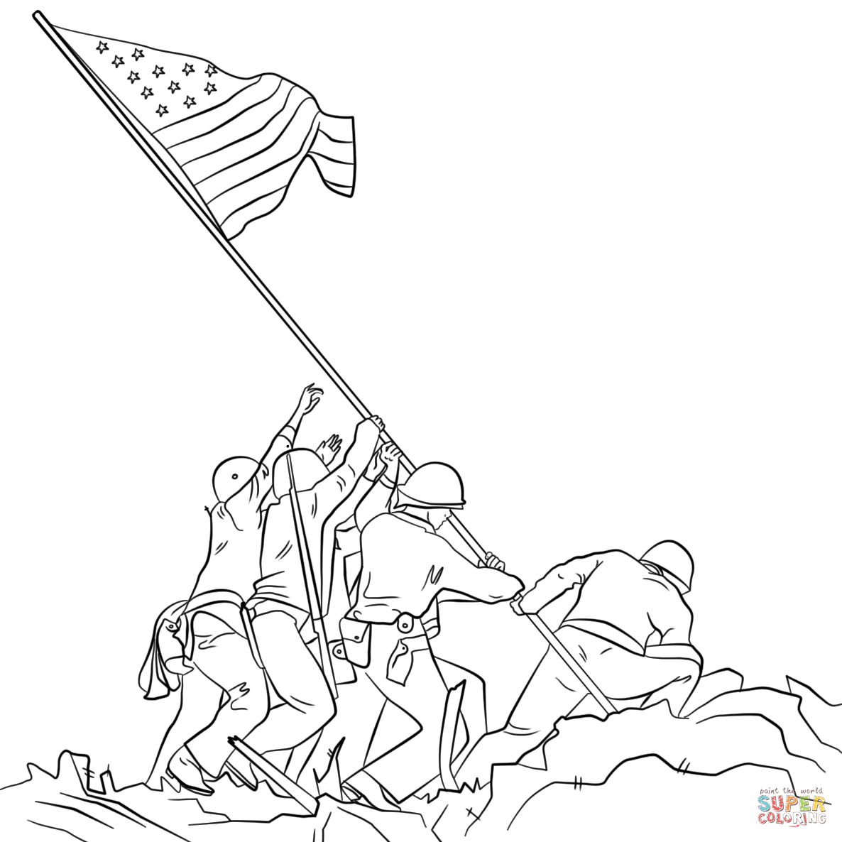 Raising the Flag on Iwo Jima coloring page | Free Printable ...
