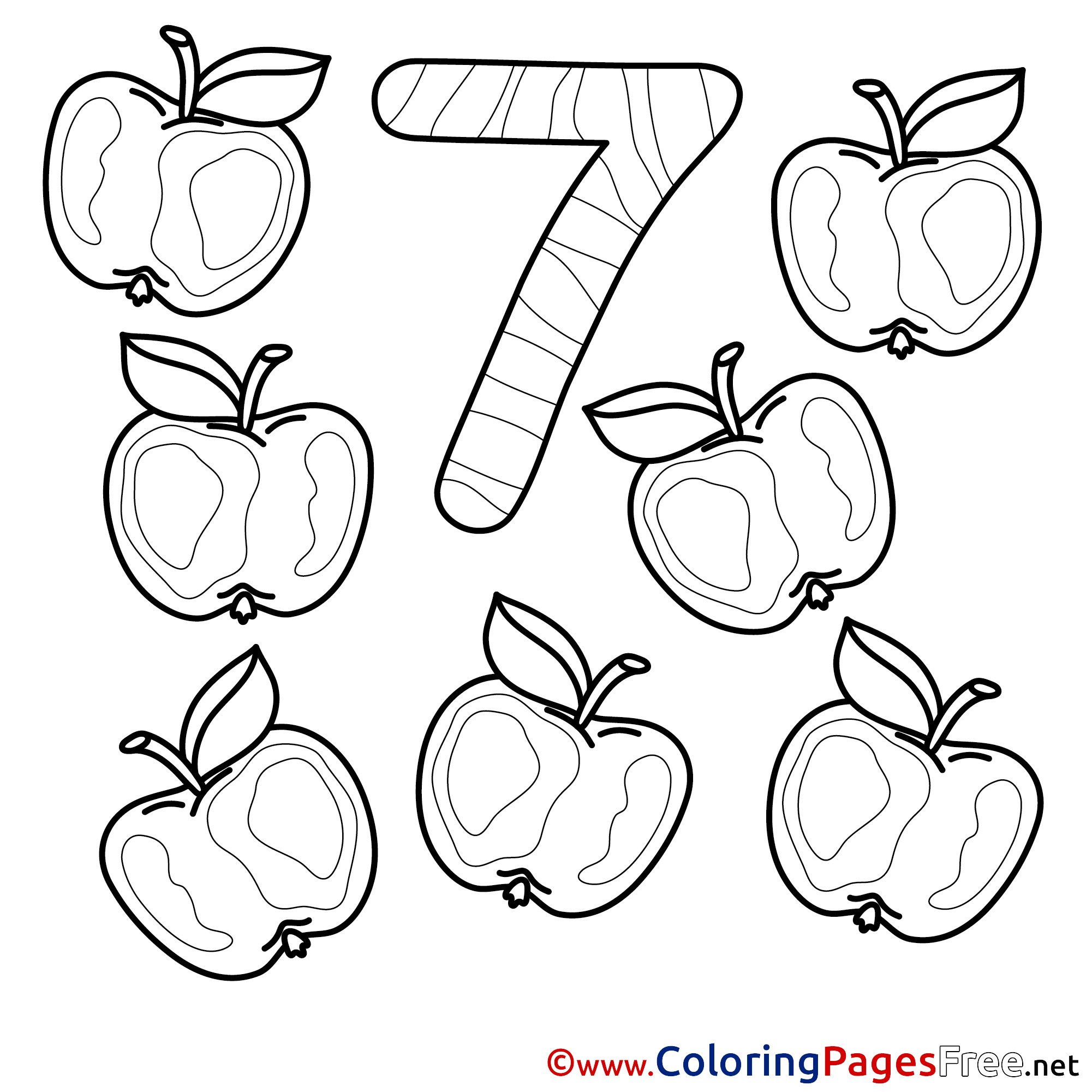 7 Apples download Numbers Coloring Pages