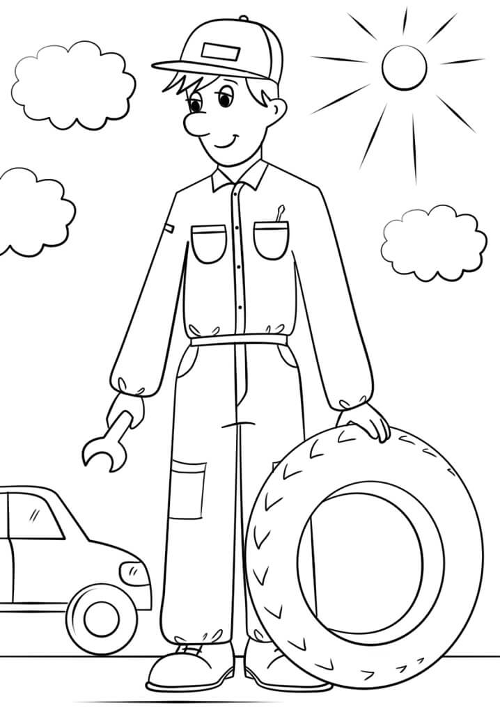 Car Mechanic Coloring Page - Free Printable Coloring Pages for Kids