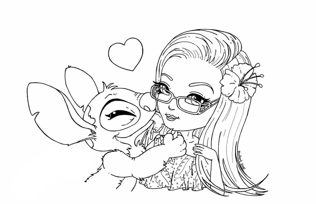 Girl and Stitch Coloring Page - Free Printable Coloring Pages for Kids