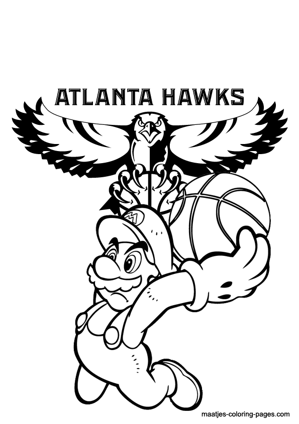 Atlanta Hawks and Super Mario NBA coloring pages