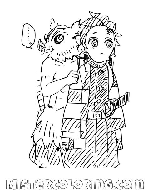 Tanjiro Kamado And Inosuke Hashibira Together Demon Slayer Coloring Pages  For Kids | Demon, Slayer, Coloring pages