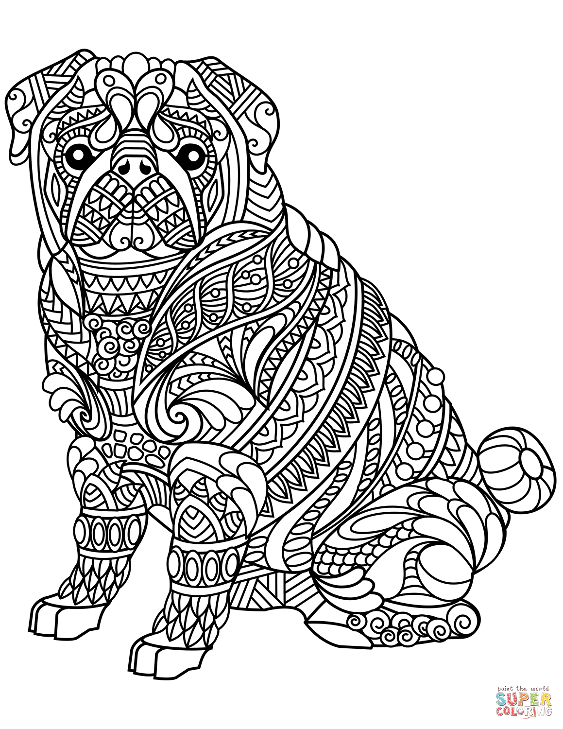 Pug Dog Zentangle coloring page | Free Printable Coloring Pages