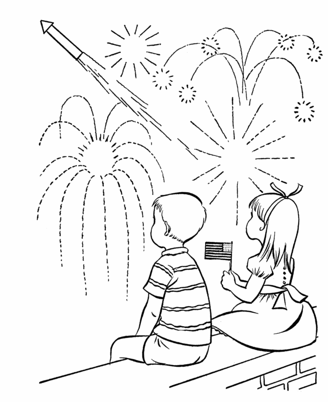 USA-Printables: July Fourth Coloring Pages - US Holiday fireworks 