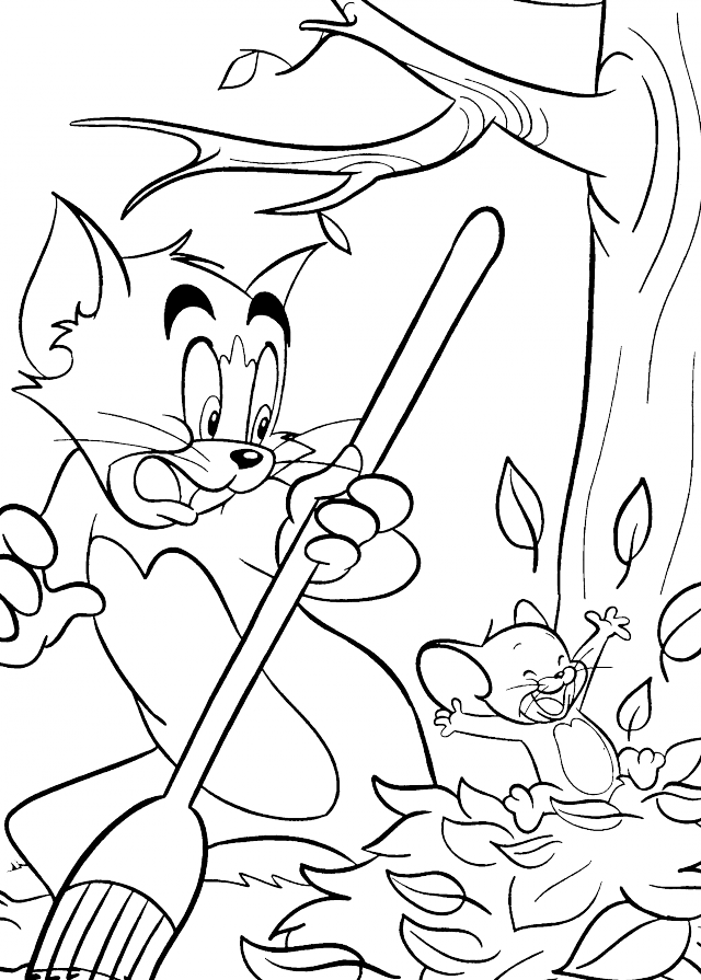 Tom And Jerry Was Cleaning Leaves Coloring Pages Tom And Jerry 