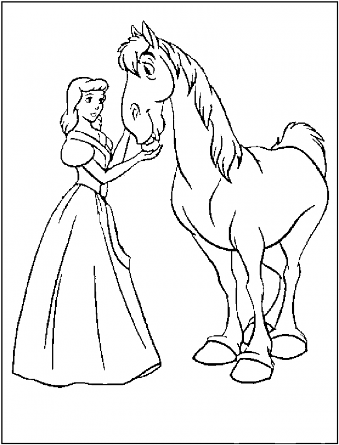 Cinderella and a Horse Coloring Page | Kids Coloring Page