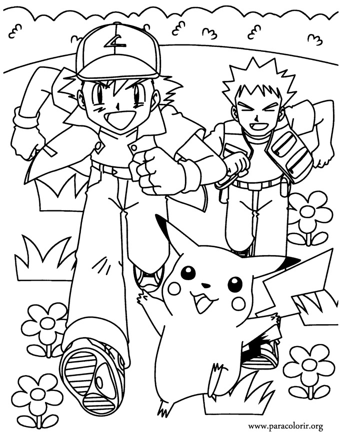Pokémon - Ash Ketchum, Brock and Pikachu coloring page