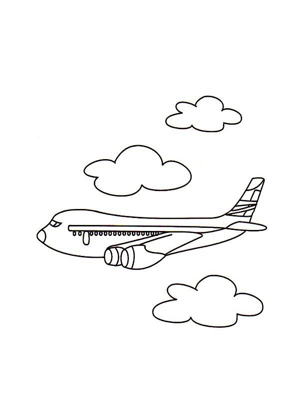 Coloring page of jumbo jet aeroplane flying in clouds | www ...