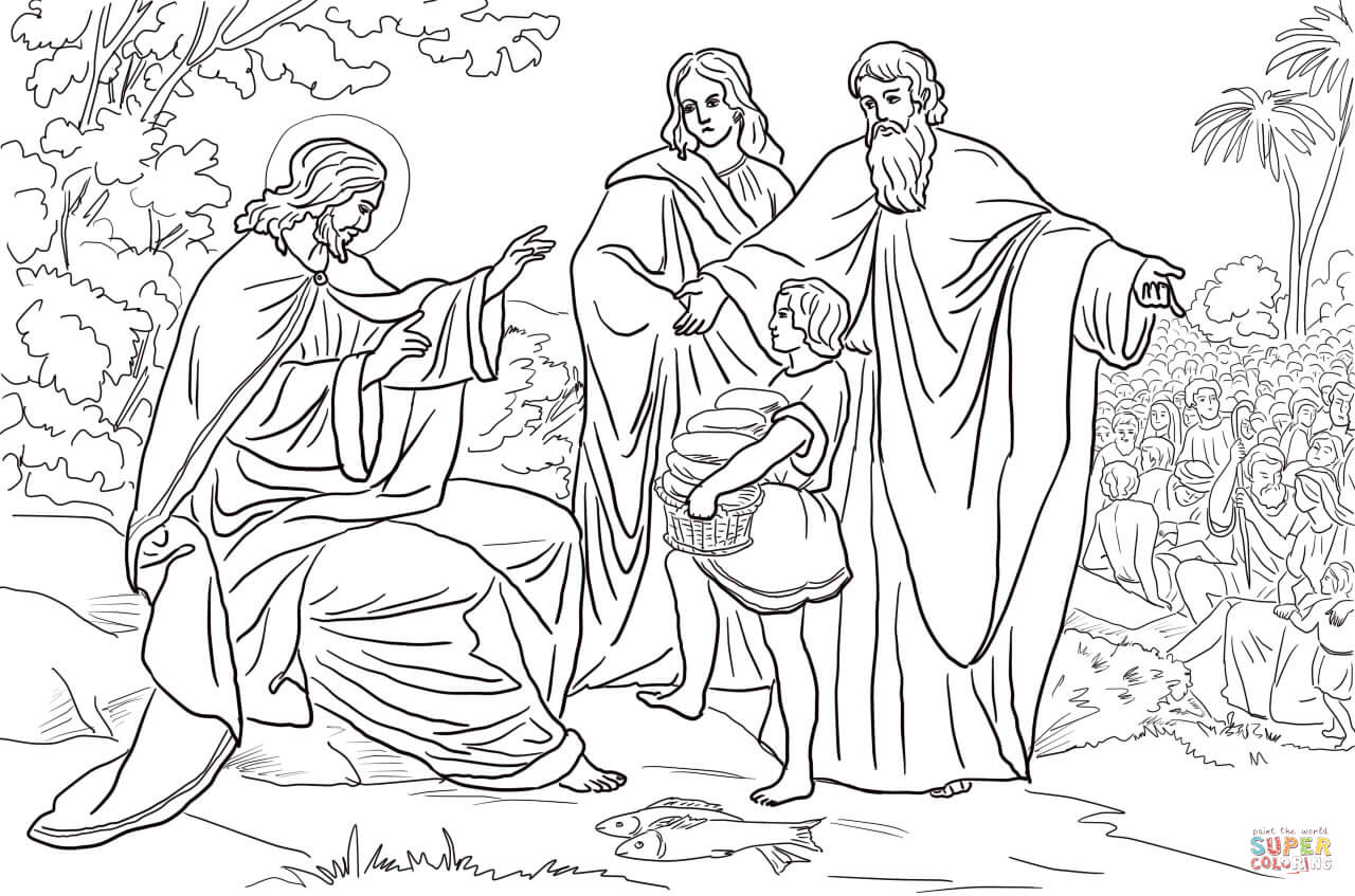 Jesus Feeds 5000 People coloring page | Free Printable Coloring Pages