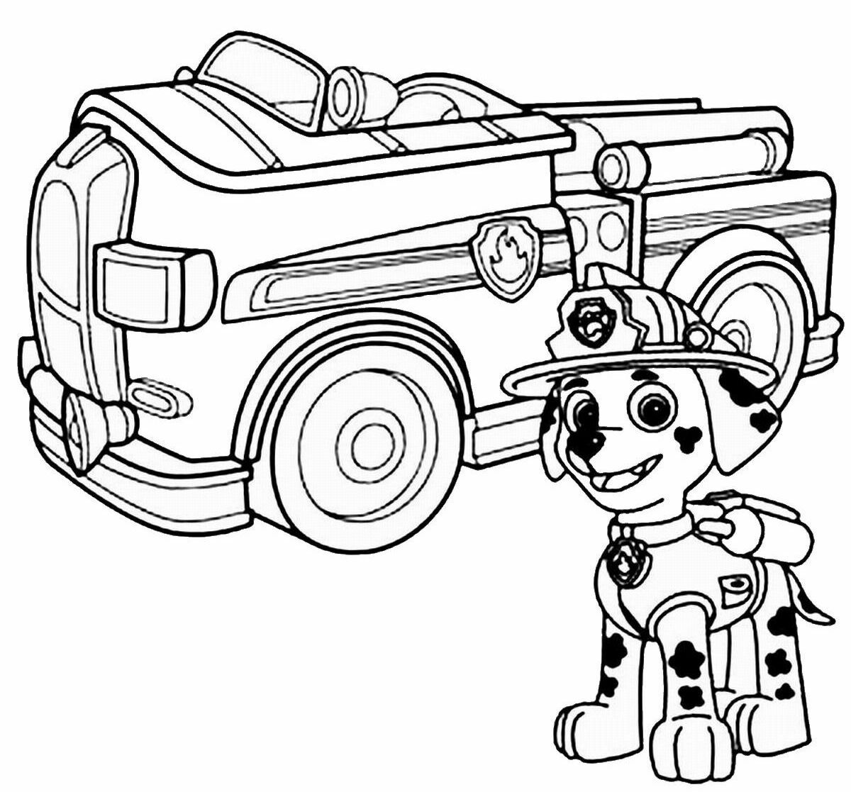 Marshal and his fire truck - Paw Patrol Coloring Page