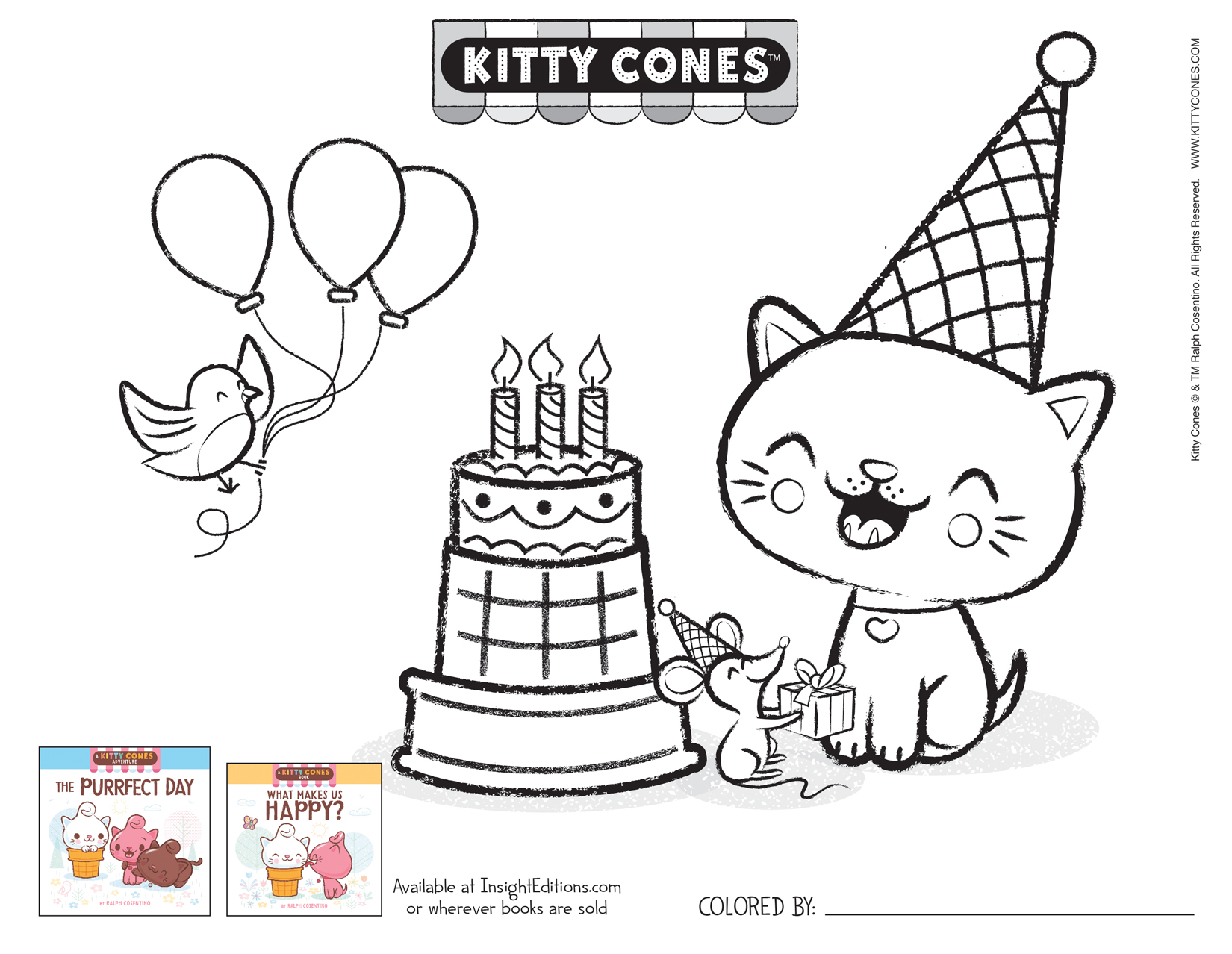 Birthday Kitty Cones coloring page