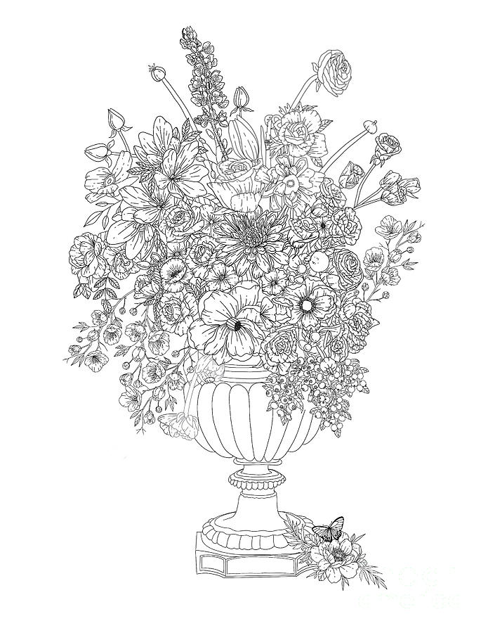 Floral Fantasy Flower Vase Coloring Page Drawing by Lisa Brando - Fine Art  America