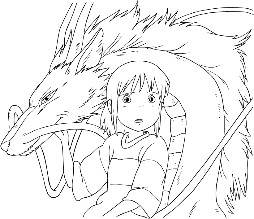 Chihiro and the spirit of the river from Spirited Away coloring page