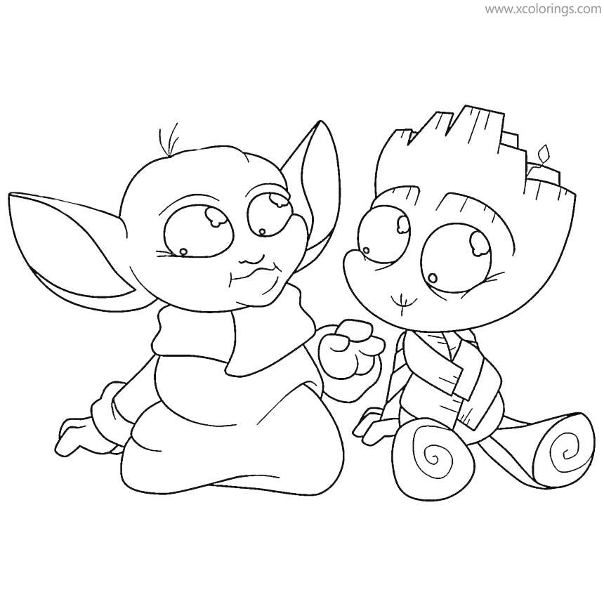 Baby Yoda and Baby Groot Coloring Pages ...xcolorings.com