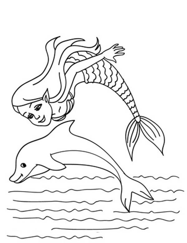 Little Mermaid Jumping With Dolphin Coloring Pages : Bulk Color