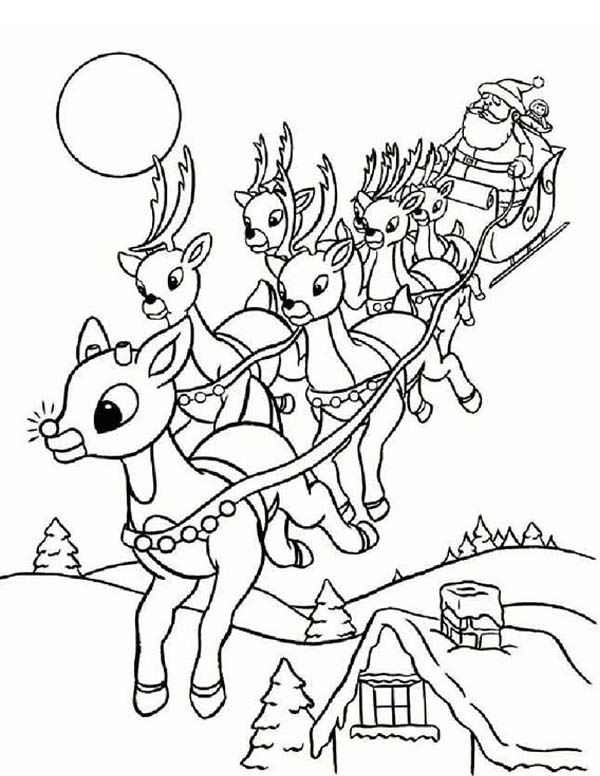 santa and reindeer coloring - Clip Art Library