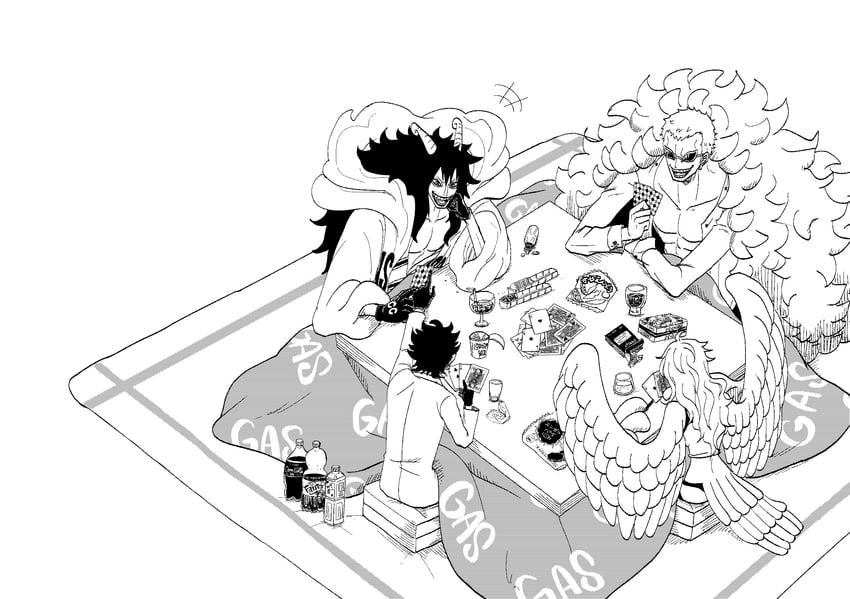 trafalgar law, donquixote doflamingo, monet, and caesar clown (one piece)  drawn by fj_sakiy | Danbooru