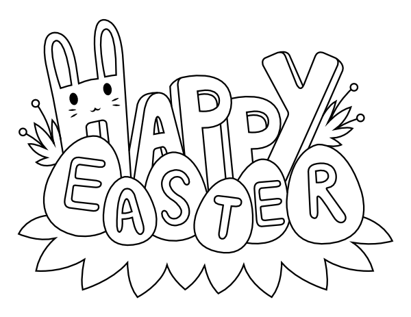 Printable Cute Happy Easter Coloring Page