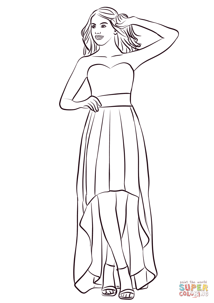 Strapless High Low Prom Dress coloring page | Free Printable Coloring Pages