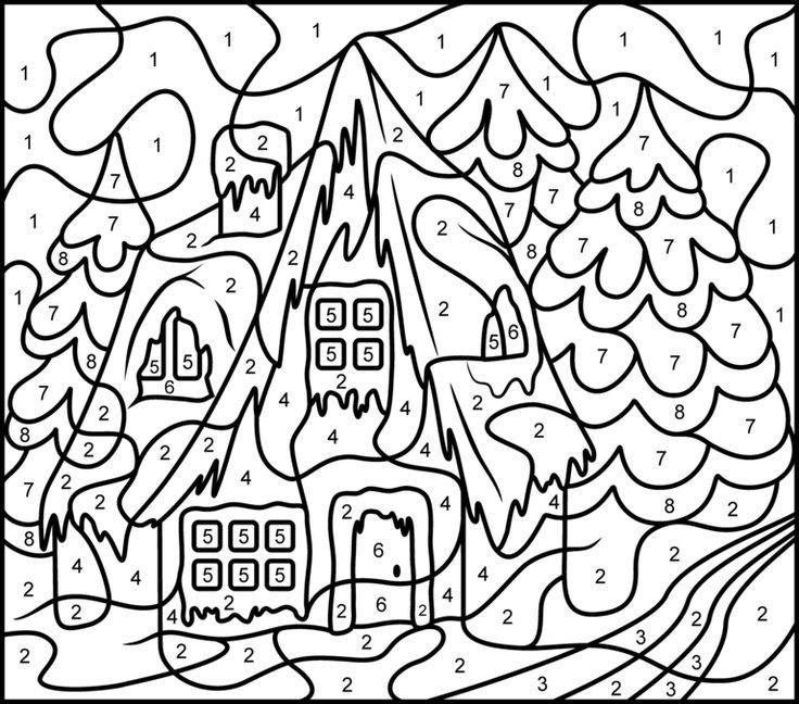Christmas House - Printable Color by Number Page - Hard | color by ...