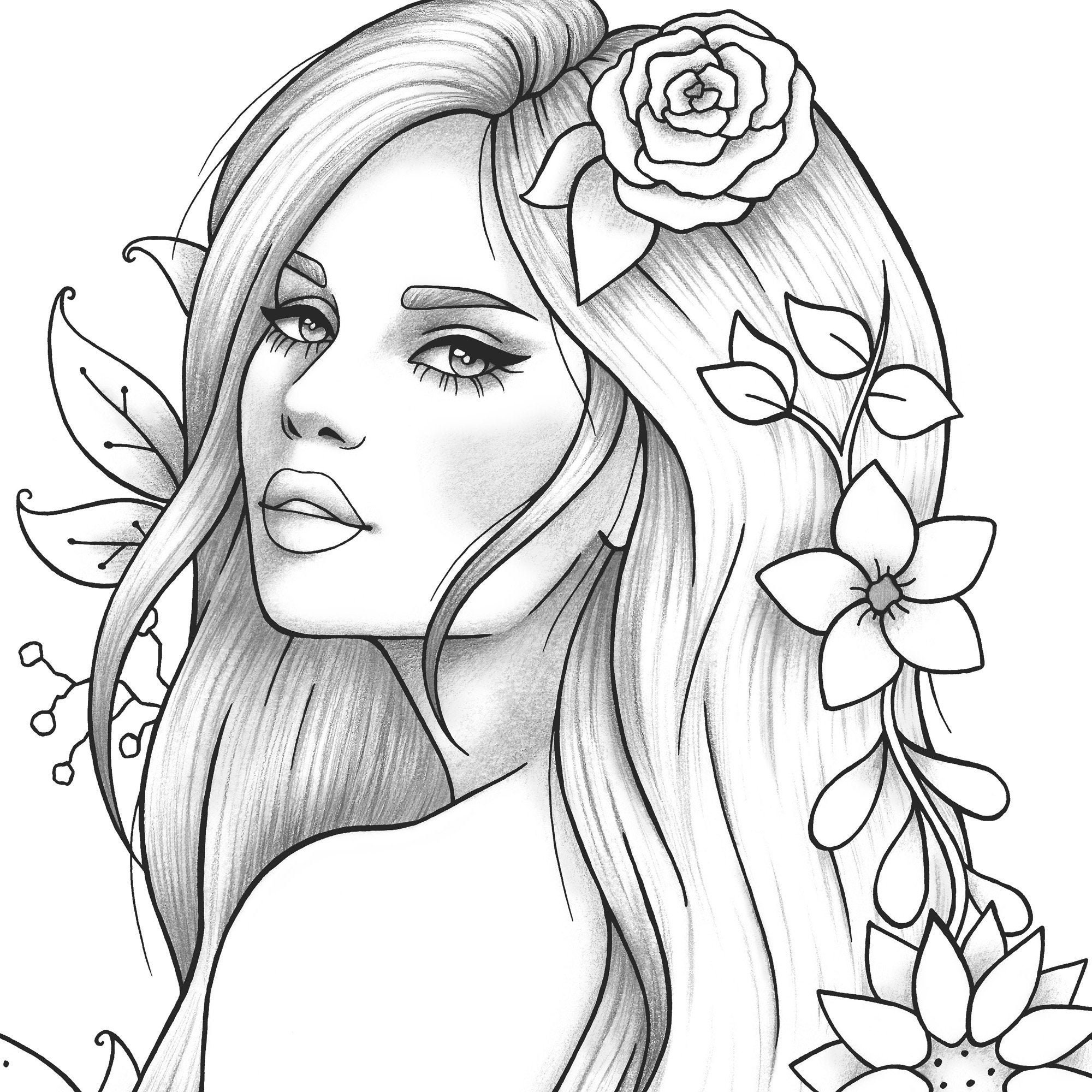 Printable Coloring Page Girl Portrait and Clothes Colouring - Etsy