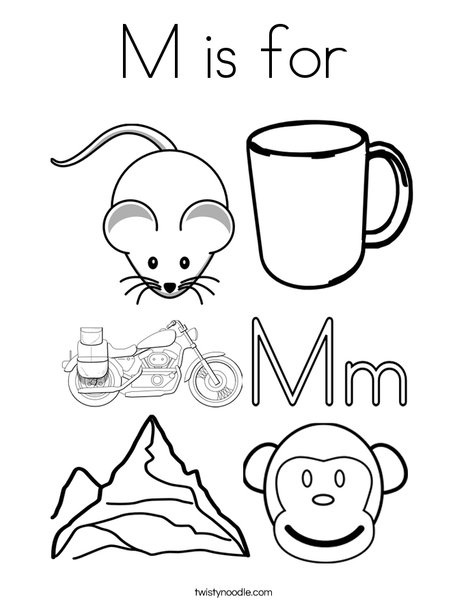 M is for Coloring Page - Twisty Noodle