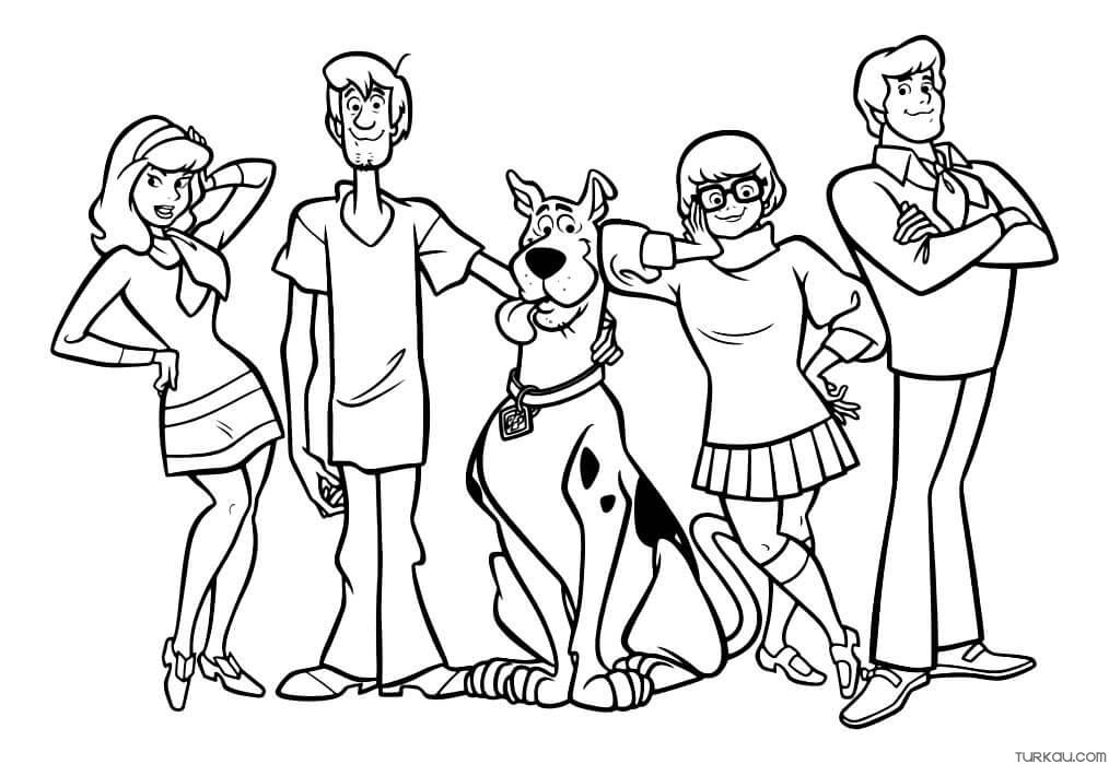 Fred Jones, Velma Dinkley, Scooby Doo, Shaggy Rogers, Daphne Blake Coloring  Page » Turkau