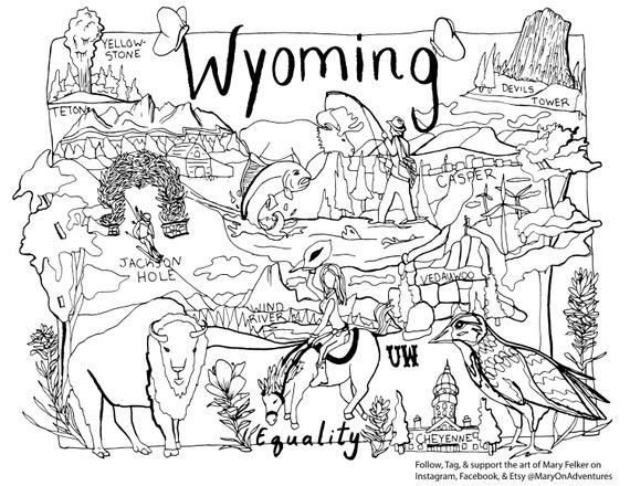 Wyoming Coloring Wyoming Print Wyoming Art Wyoming Coloring - Etsy